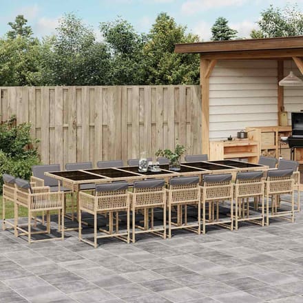 vidaXL - 17-delige - Tuinset - met - kussens - poly - rattan - gemengd - beige