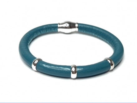 NIEUW! Jolla - dames armband zilver - leer - magneetsluiting - bedels - Single Silver - Turquoise