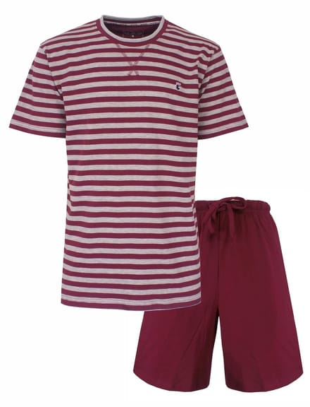 MEQ Heren Shortama - Pyjama Set - Strepen - Rood - Maat S