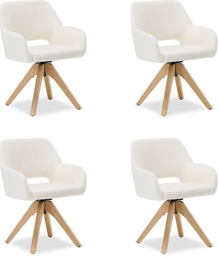Homestyle4u Eetkamerstoelen - Set van 4 - Draaibaar - met armleuningen - Wit