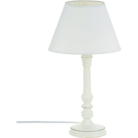 Stijlvol Tafelmodel Lamp met Houten Basis en Witte Patina - E14 Fitting