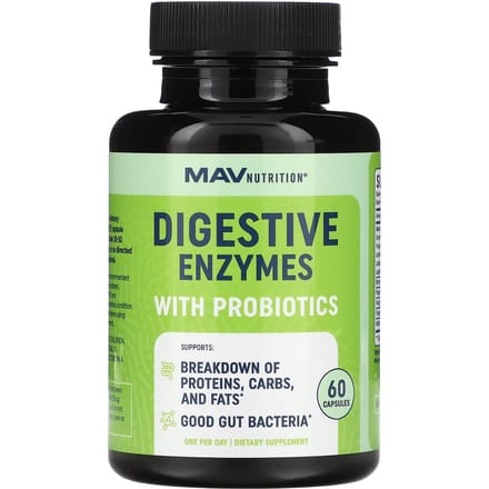 MAV Nutrition, Enzymes Digestifs avec Probiotiques, 60 Capsules