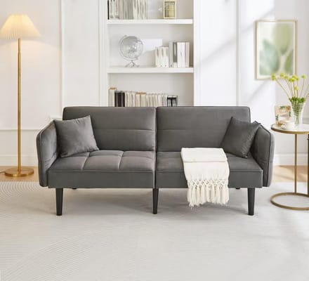 2-in-1 Slaapbank met Verstelbare Rugleuning en Inklapbare Armleuningen – Fluweel