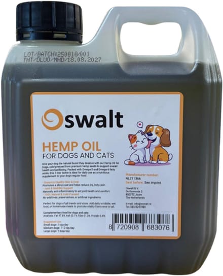 Oswalt Hennepzaadolie - Hennepzaadolie voor honden - 1 liter