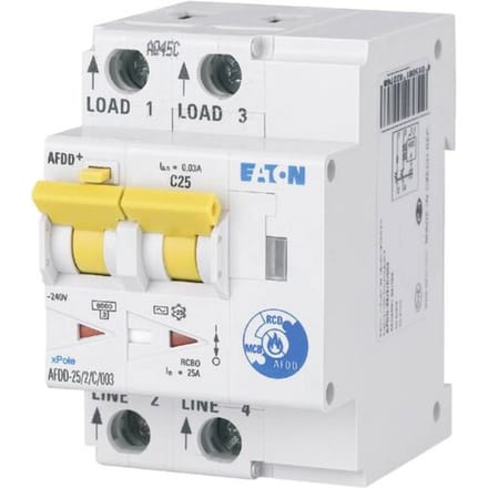 Eaton Brandbeveiligingsschakelaar, 2p, B, 25 A, 30 mA, type A, 187225