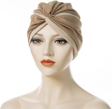 Cabantis 2 color Hijab - Hoofddeksel - Islamitisch - Tulband - Muts - Chemo - Beige & Lichtbruin
