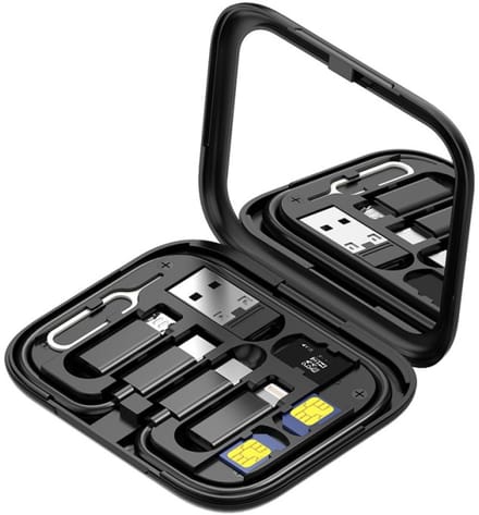 Rixus RXUC16 Multifunctionele Kabelkaart met USB-adapterbox en Spiegel – Zwart
