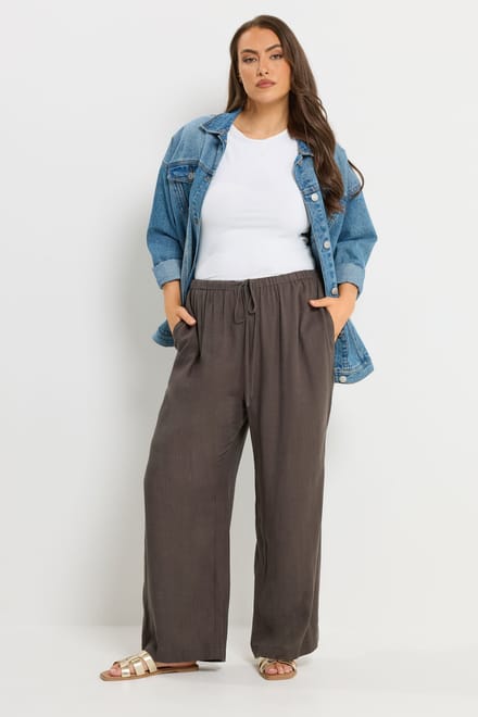 Yours Chocoladebruine Cropped Linnen Broek Size Regular > 48