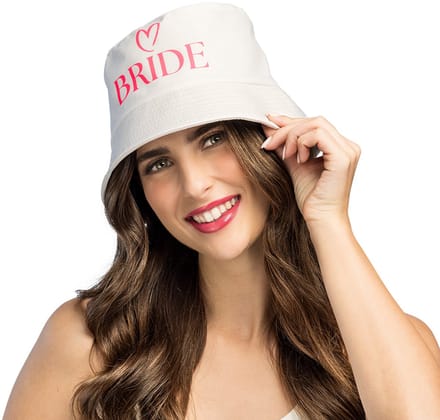 Boland - Bucket hat 'Bride' Wit - 58 - Volwassenen - Vrouwen - Bride-to-Be - Bruiloft