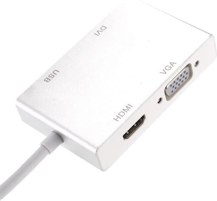 DrPhone DDH2 - USB-C 4-in-1 Adapter - Hub voor PC / Laptop / Desktop - VGA + 4K DVI + 4K HDMI & USB 3.0 - Zilver