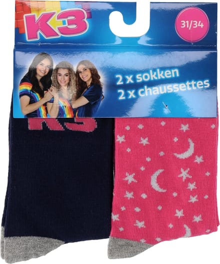 K3 Sokken Moon and Stars 2 paar Roze Maat 23/26