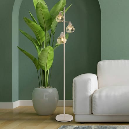 Globo Vloerlamp Mateo, crèmekleurig, metaal, 161 cm, 3 lampen, E27