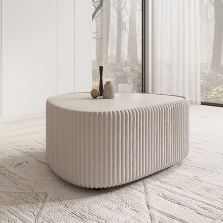 Meubella - Marlen - Salontafel - Fluffy ribstof wit