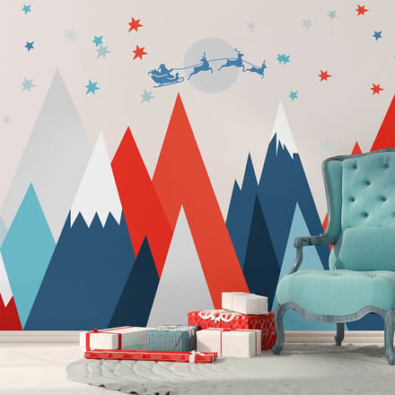 Scandinavische bergstickers met rendieren en de kerstman, 80 x 120 cm
