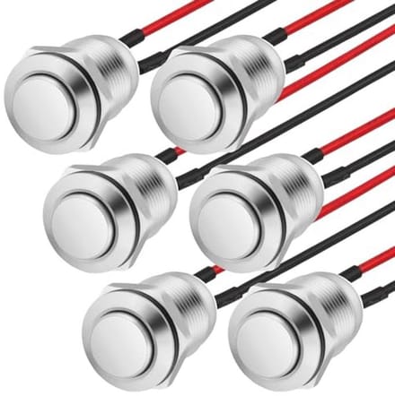 Waterproof Momentary Pushbutton Switch 12mm - 6 Stuks met Voorbedradiging