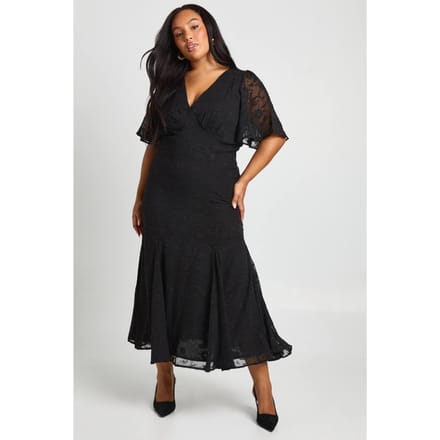 boohoo Dames Plus Burnout Engelmouw Midaxi Jurk | Zwart | Maat: 44
