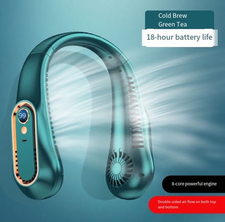 Nekventilator, kinventilator, ventilator zonder bladen, 5 instelbare windsnelheden, digitaal display, draagbare persoonlijke ventilator van 4000 mAh (groen)