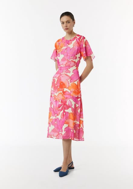Midi-jurk met print en volantmouwen ronde hals voor dames COMMA