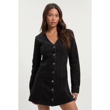 boohoo Dames Flare lange mouwen minijurk | Washed Black | Maat: 6