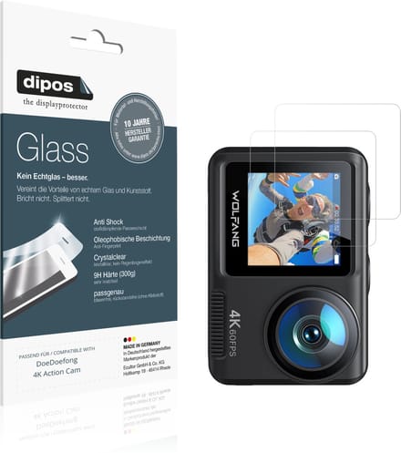 dipos – 2x Pantserfolie geschikt voor DoeDoefong 4K Action Cam | 9H Screenprotector