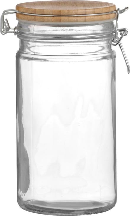 Urban Living Voorraadpot/bewaarpot - 1L - glas - met beugelsluiting - bamboe deksel