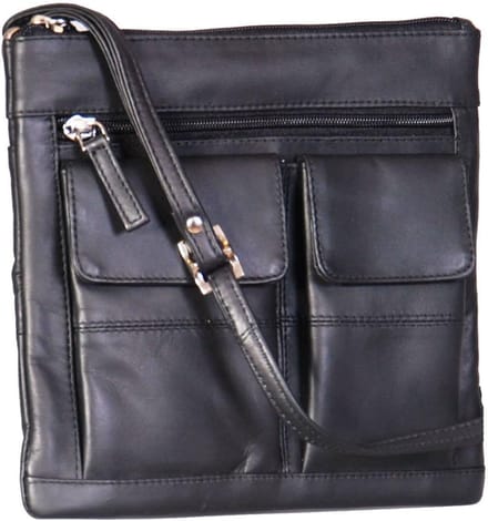 Leren Crossbody Tas voor Dames - Compacte Schoudertas met Vakken - Zwart