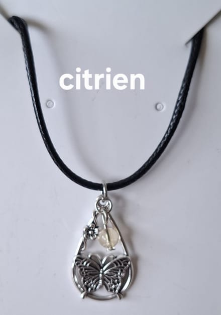 "Citrien" Waterdruppel / Vlinder Ketting