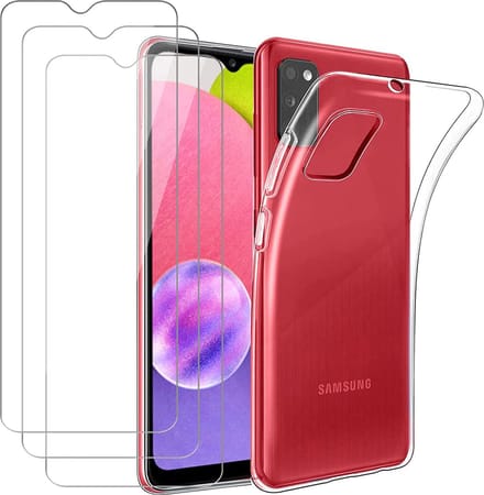 Silicone hoesje transparant met 3 Pack Tempered glas Screen Protector Geschikt voor: Samsung Galaxy A03S
