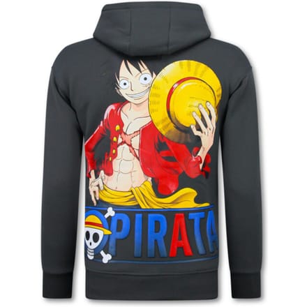 Oversized Hoodie Heren met Capuchon - One Piece Pirata Print - Dik Geweven - 5725 - Grijs