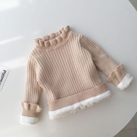 Winter Baby Pluche Trui Gebreide Basis Trui voor Meisjes, Verdikte en Warme Binnenlaag voor Kinderen, Katoenen Top voor Meisjes 130 beige
