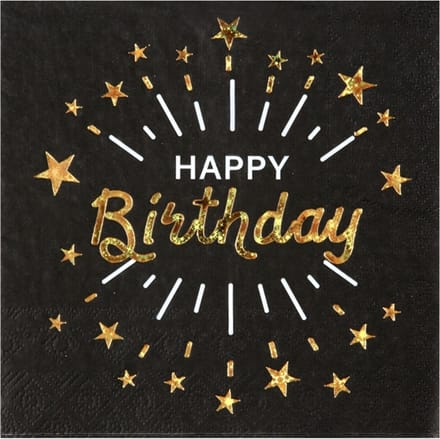 Santex Verjaardag feest servetten happy birthday - 10x - goud - 33 x 33 cm