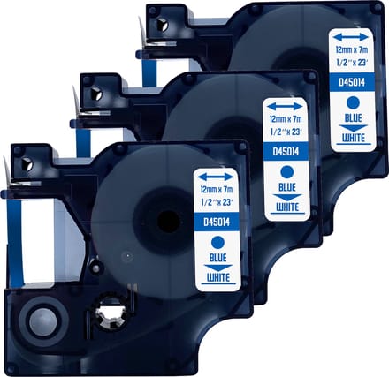 DULA Dymo D1 45014 - S0720540 - Compatible label tape - 3 lettertapes - Blauw op wit - 12mm x 7m