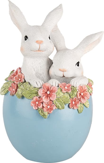 Clayre & Eef Decoratie Beeld Konijn 13x12x20 cm Wit Blauw Kunststof