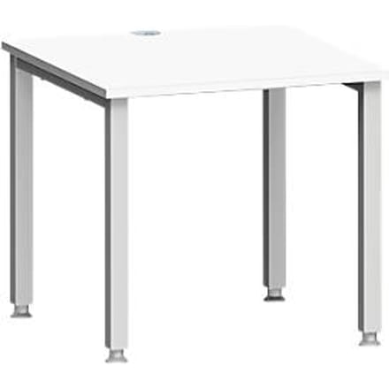 Bureau MODENA FLEX, vierkant, 4-poots vierkante buis, B 800 x D 800 x H 720-820 mm, wit/wit aluminium
