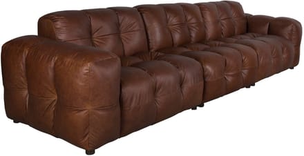 Dutchbone Hackman 4,5-zitsbank Leer Chocolade Bruin