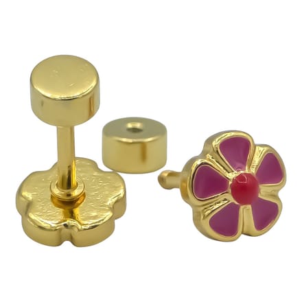 Kinderoorbellen Fuchsia Bloem & Schroefsluiting - Verguld Staal - 5mm
