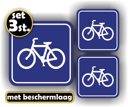 Jerma - Fietspad - Fietsen stalling - Sticker - set 3 st - 15x15 cm - 10x10 cm - Zelfklevend