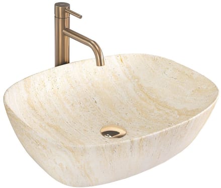 Rea Freja Travertine Matt Opzetwastafel Beige 51X39,5X14Cm