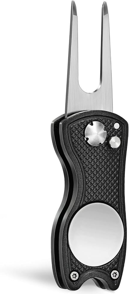 Stripe pitchfork met marker, inklapbare divot tool, golfbal marker