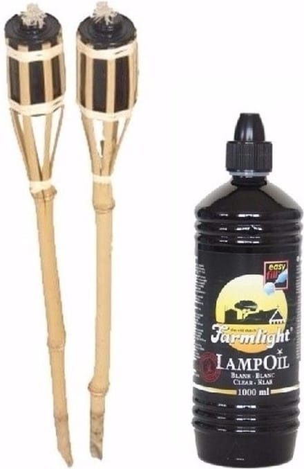 12 complete bamboe tuinfakkels 61 cm incl fakkel olie navulling