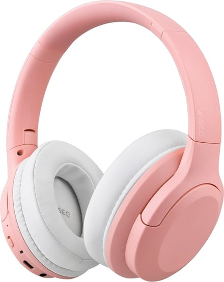 WiseQ ANC Kinderkoptelefoon – Roze Draadloze Koptelefoon Meisje – Active Noise Cancelling – 35u Bluetooth en Microfoon – Incl. 100+ Stickers