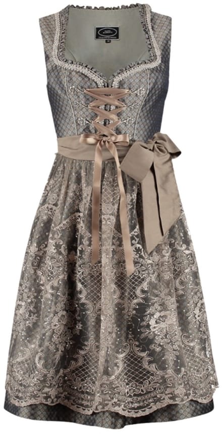Oktoberfest Dirndl Deluxe - Jacquard Bloemen Taupe - Maat 44