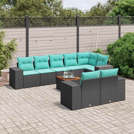 vidaXL - 9-delige - tuinbankset - met - kussens - van - zwart - polyrotan