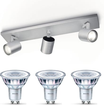 Philips Runner Opbouwspot (Aluminium) - Warmwit Licht - Plafondspot met 3 Lichtpunten - GU10 - Niet Dimbaar