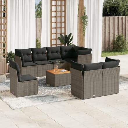 vidaXL - 9-delige - Loungeset - met - kussens - poly - rattan - grijs