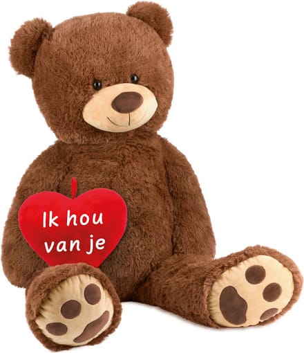 BRUBAKER XXL Teddybeer 100 cm Groot - Bruin Met hart "Ik hou van je" - Cadeau - Valentijn