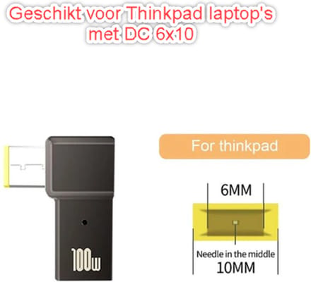 Togadget® - PD 100W Laptop Voedingslader Adapter voor Thinkpad - Type-C naar DC-converter - Power Delivery-adapter - Compatibele lader adapter voor Lenovo Thinkpad