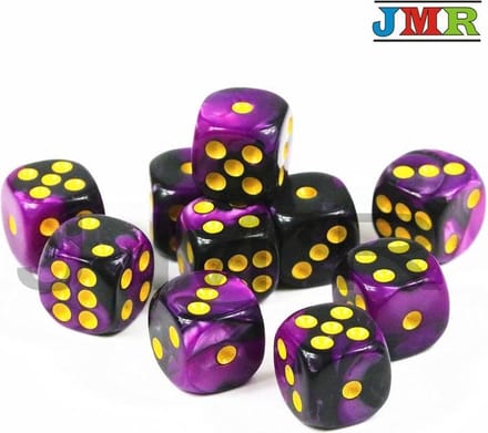 10x Mini dobbelsteen paars/zwart | Dobbelspel