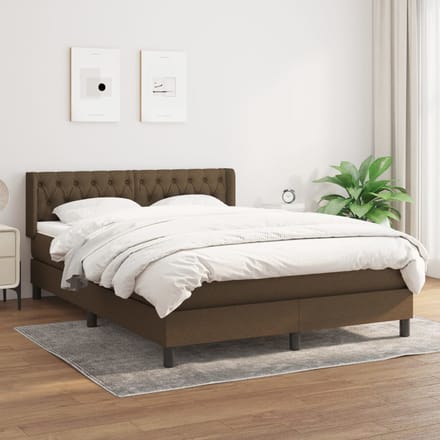 vidaXL - Boxspring - met - matras - stof - donkerbruin - 140x190 - cm