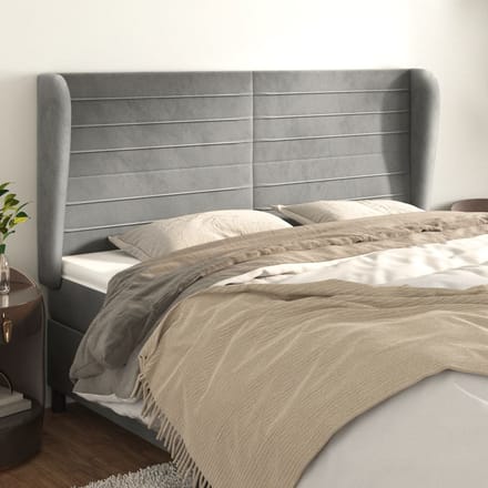 vidaXL - Hoofdbord - met - randen - 183x23x118/128 - cm - fluweel - lichtgrijs